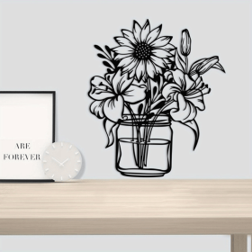 CIFbuy Sunflower Lily Vase Wall Art Floral Home Decor Aluminum Farmhouse Wall Hanging(TikTok, temu pick-up service)