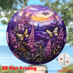 CIFbuy 7.9 Inch Lavender Butterfly Wall Hanging Window Decor Stained Glass Effect Home Garden Decor (TikTok, temu pick-up service)