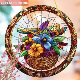 CIFbuy Round Hanging Ornament Colorful Acrylic Dreamcatcher Flower Basket Home Decor(TikTok, temu pick-up service)