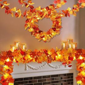 4 Pack Fall Decor Garland - Fall Thanksgiving Decorations for Home - 23.6Ft Maple Leaves Garland with Lights Battery Operated for Mantle Fireplac